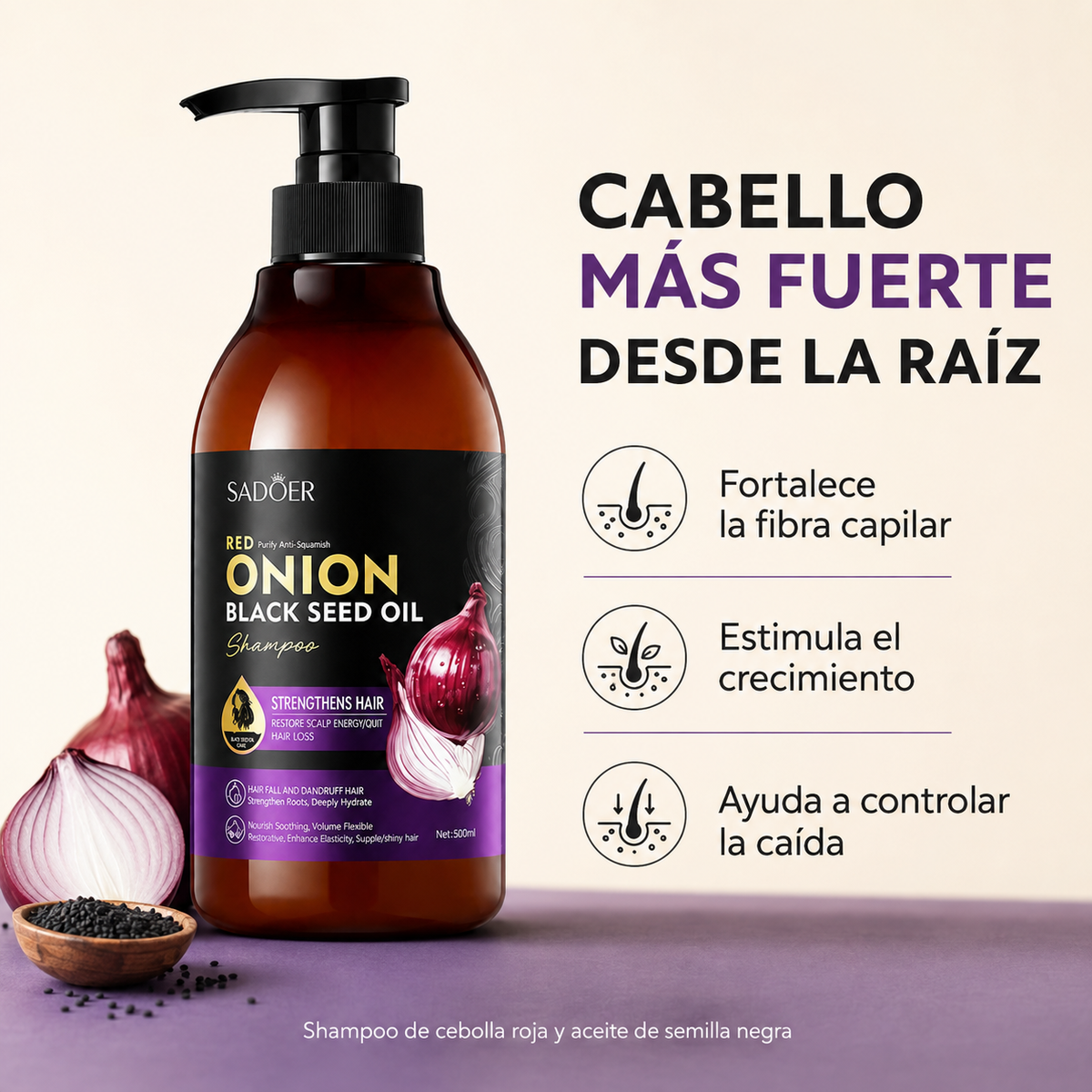 Shampoo de Cebolla y Semilla Negra Sadoer 500ml